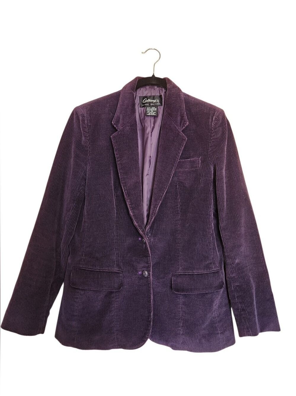 VINTAGE ANTHONY'S DEEP PURPLE WIDE WALE CORDUROY BLAZER JACKET SIZE 10/12